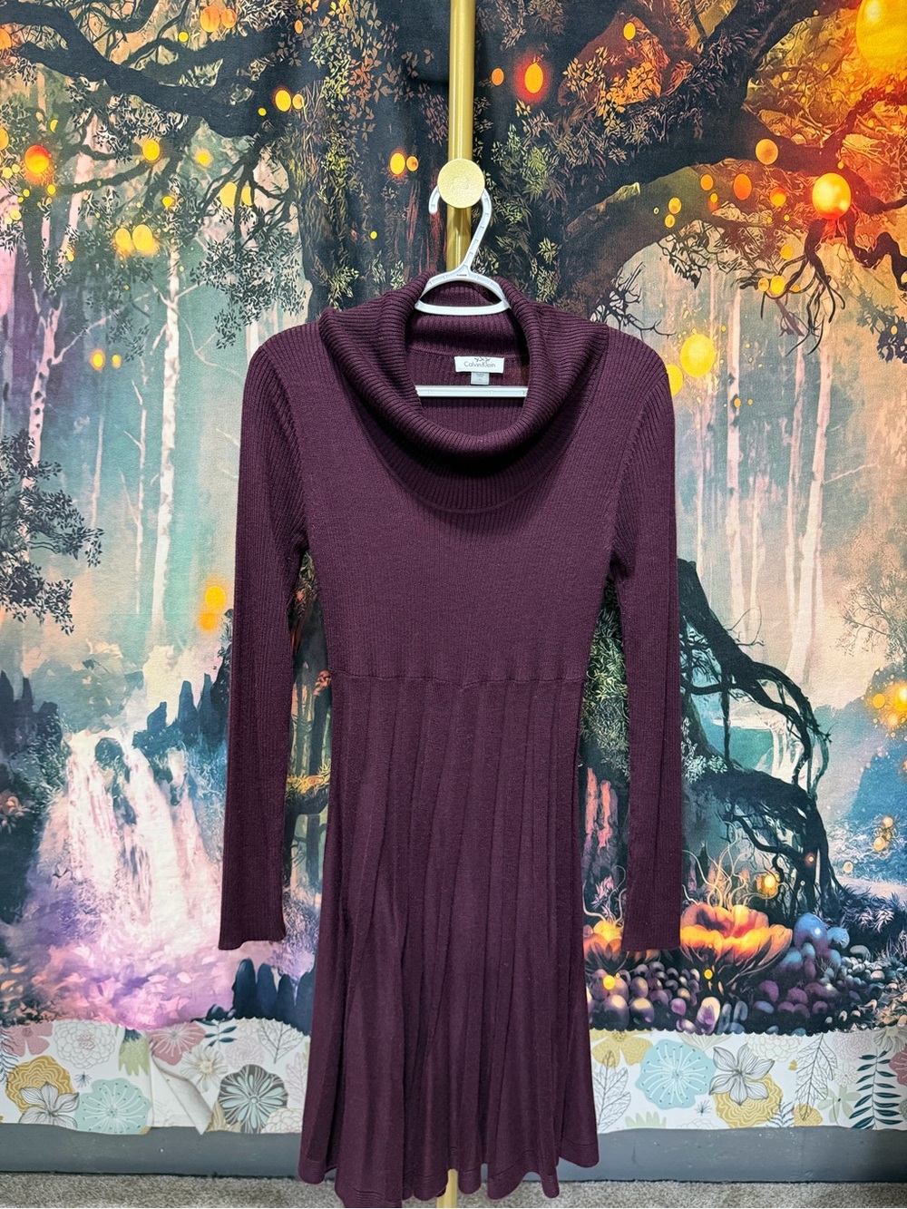 Calvin Klein Plum Cowl-Neck Long-Sleeve Knit Dress - Picture 2 of 9